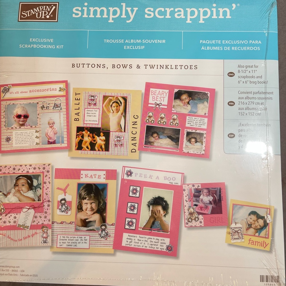 New Retired Stampin' Up Simply Scrapin' Scrapbooking Kit Buttons Bows Twinkletoe